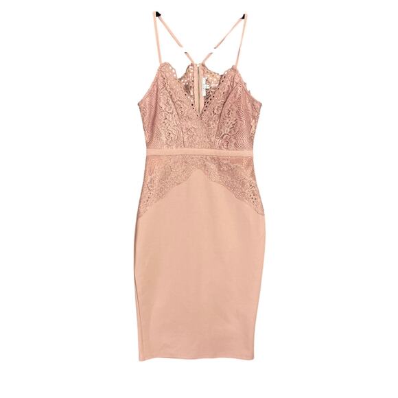 Iris Dusty Mauve Pink Lace Bodycon Midi Dress Women’s Size Small Sexy Romantic - Picture 1 of 5